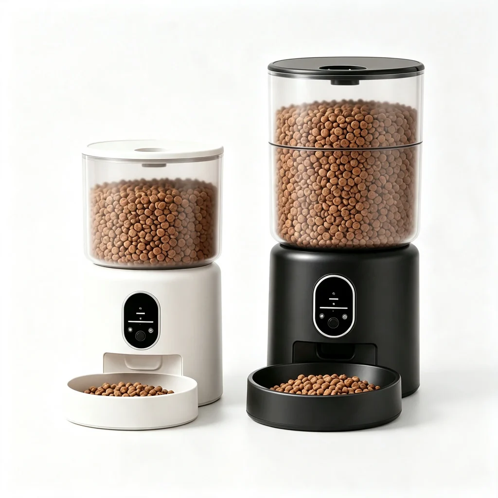 Automatic Pet Feeder With Timed Transparent Compartment Black And White