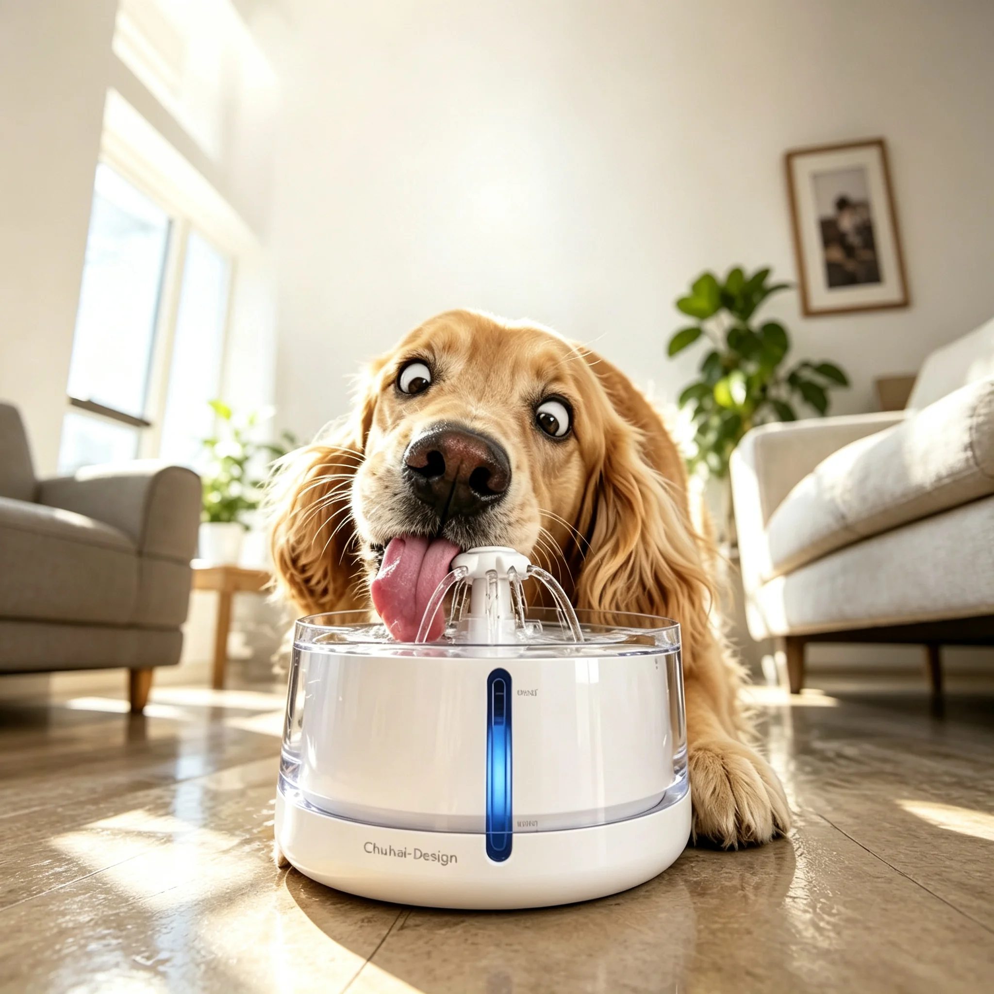 Golden Retriever Drinking From Pet Water Fountain