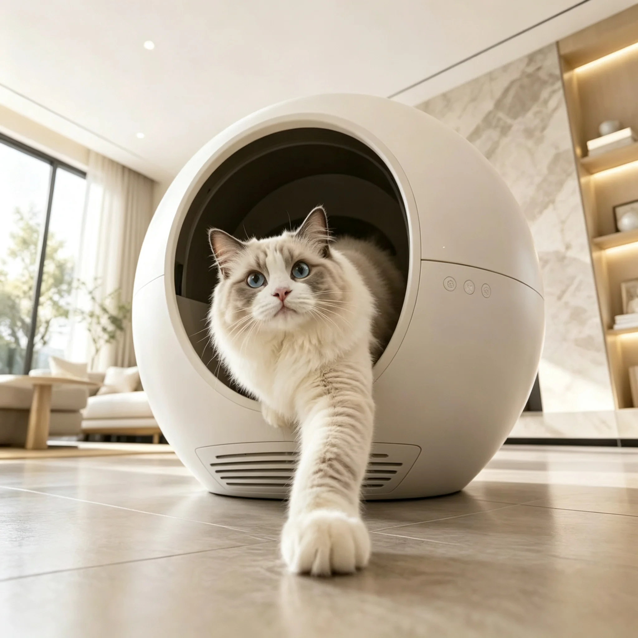 Ragdoll Cat Inside Automatic Cat Litter Box